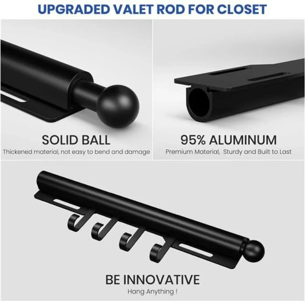 Pull Out Closet Valet Rod 12 Inch Retractable Clothes Hanger with 4 Hooks Silver